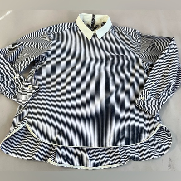 Sacai Blue & White Striped Pleated Back Button Down Long Sleeve Shirt 3‎ / M - Picture 3 of 10